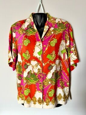 Starington Vintage, 1990’s Women's Silk Chain-Print Shirt
